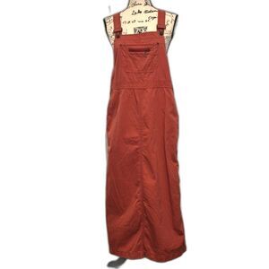 Vintage Eddie Bauer Overall Jumper Dress M Bib Pocket Rust Cotton Dungaree 90's